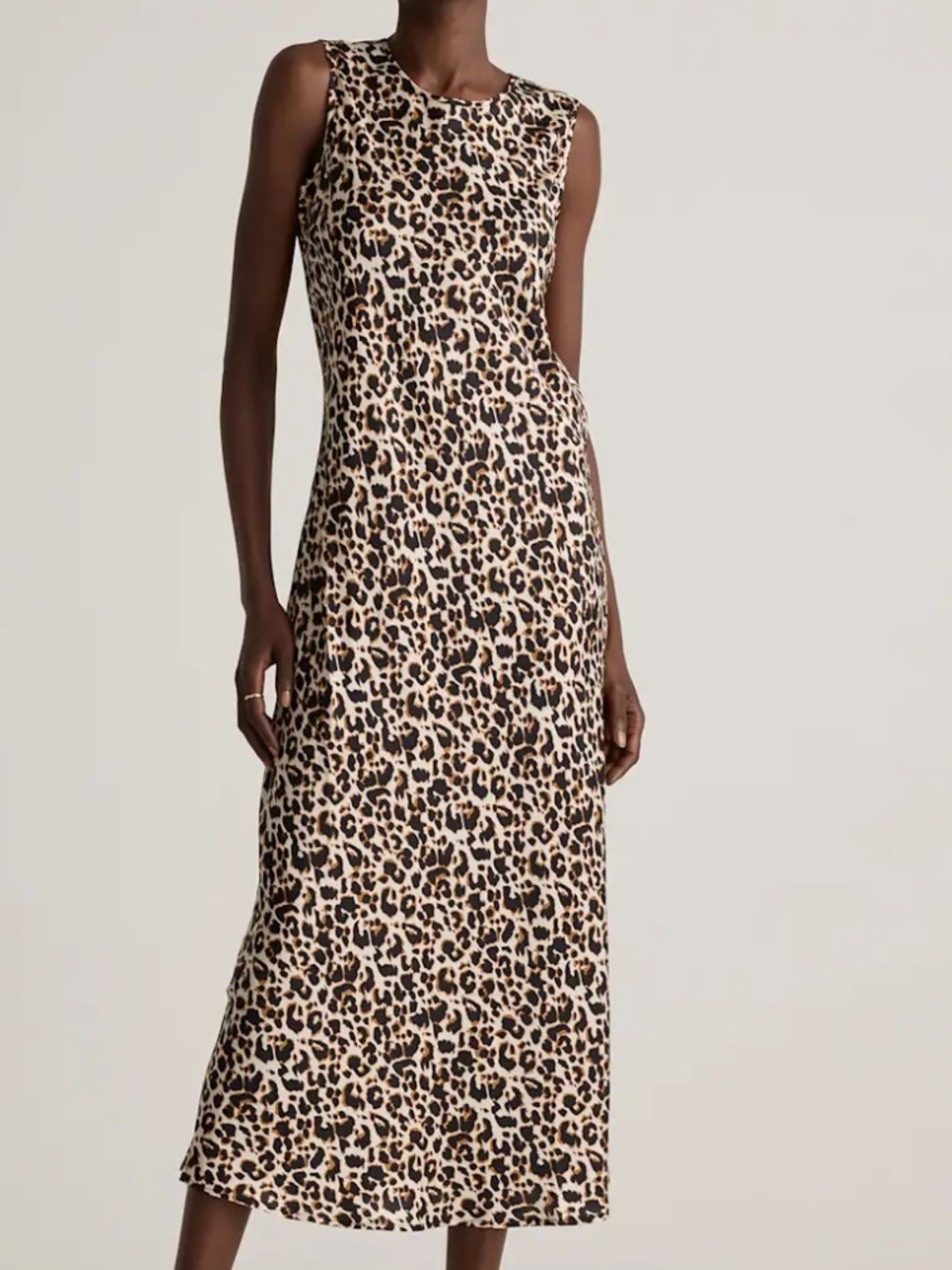 Quince Washable Stretch Silk Leopard Midi Dress NWT M
